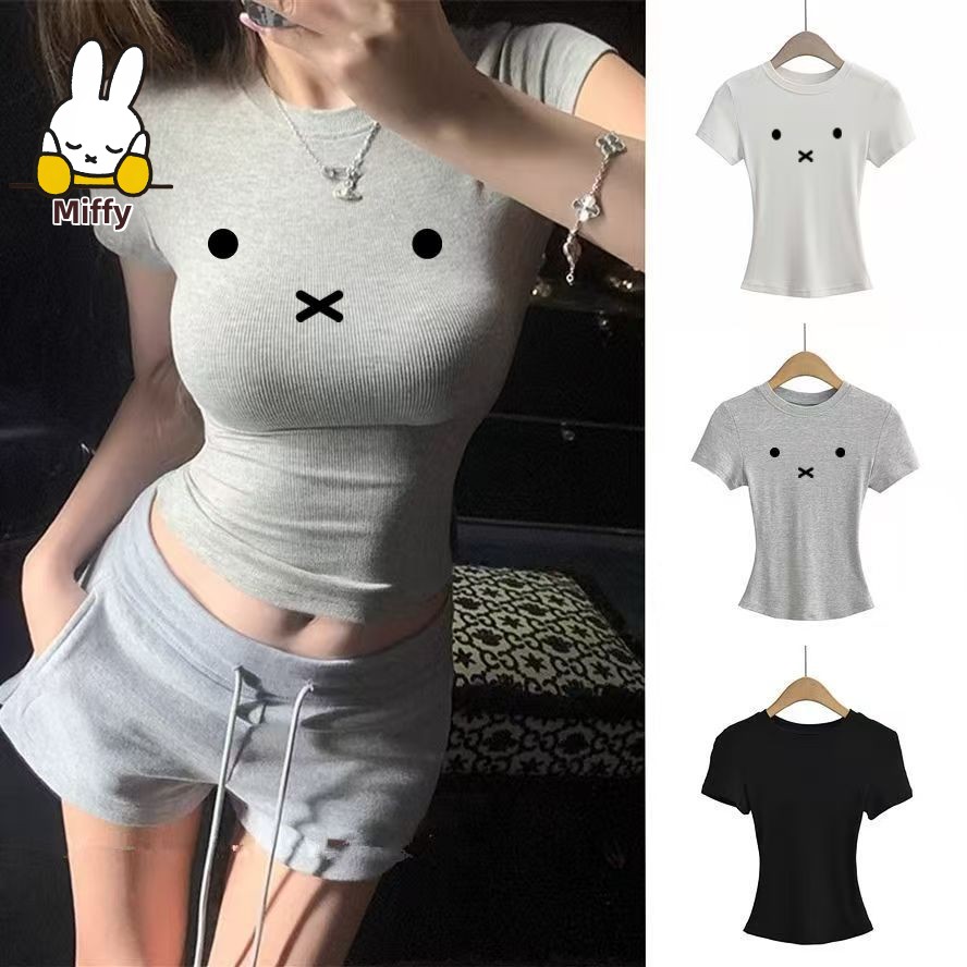 Summer Clothing Places - Kawaii Miffy T-shirt New American Grey