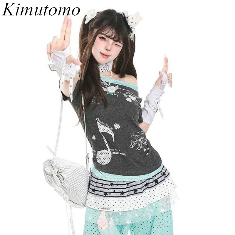 Summer Grunge Clothing - Kimutomo Women T Shirts Polka Dot