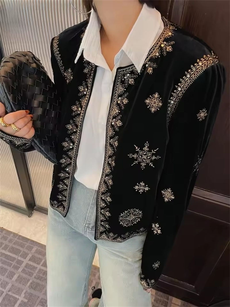 Crew Clothing Summer Jacket - Fashion Embroidered Black Jacket Woman Clothing