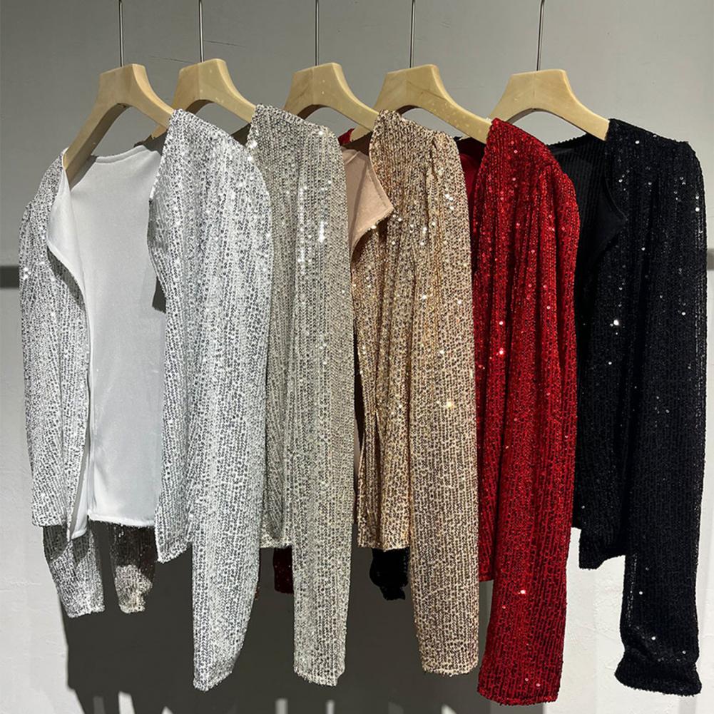 Crew Clothing Summer Jacket - Party Blazer Sequin Decoration Crew Neck