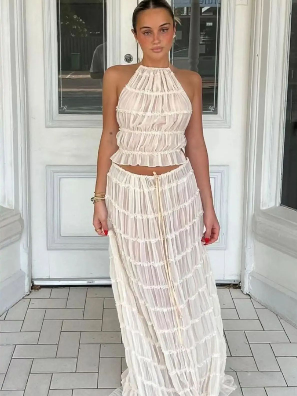 Summer Clothing Zara - Fashion Halter Neck Long Skirt Suit