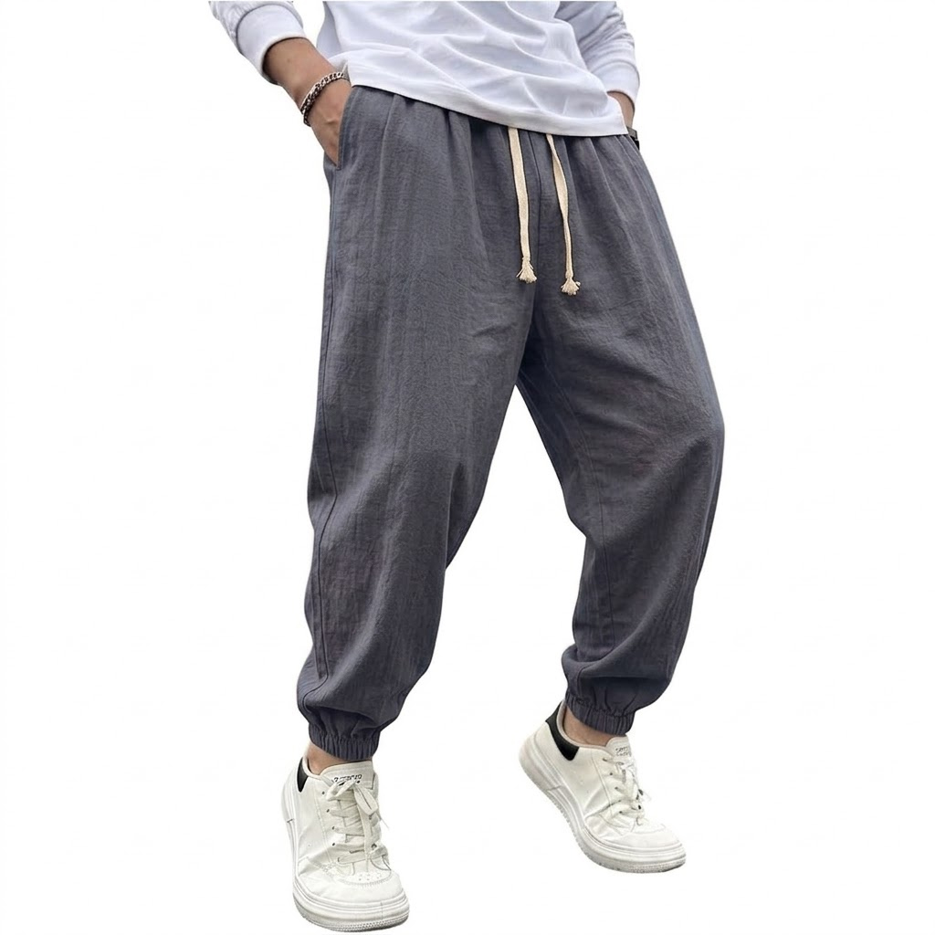 Mens Cotton Linen Harem Trouse - Summer Hiking Clothing ulasan dan harga
