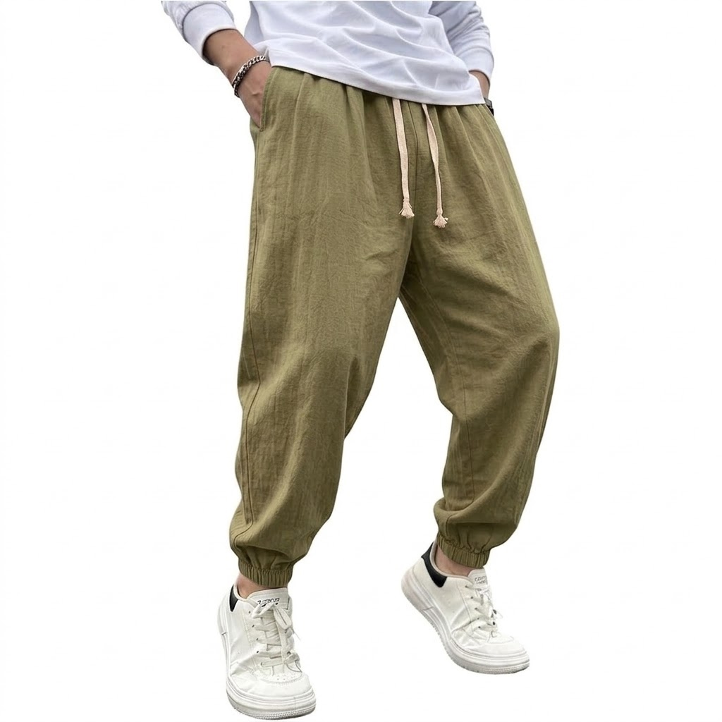 Mens Cotton Linen Harem Trouse - Summer Hiking Clothing ulasan dan harga