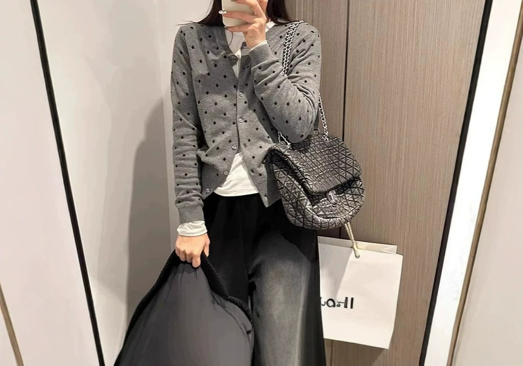 Gray Polka Dot Knitted Cardiga - Crew Clothing Summer Jacket ulasan dan harga