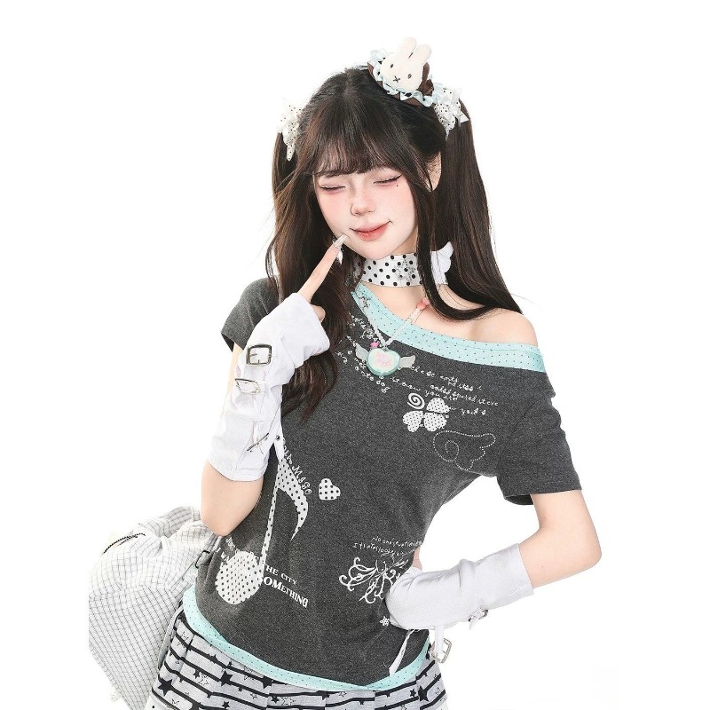Kimutomo Women T Shirts Polka  - Summer Grunge Clothing ulasan dan harga