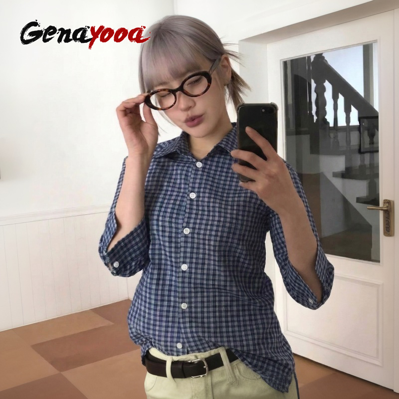 Genayooa Y2k Plaid Shirt Women - Summer Grunge Clothing ulasan dan harga