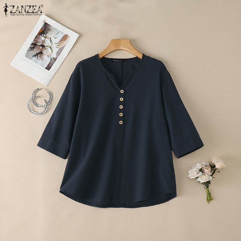 Woman Casual Cotton Linen Blou - Summer De Clothing ulasan dan harga
