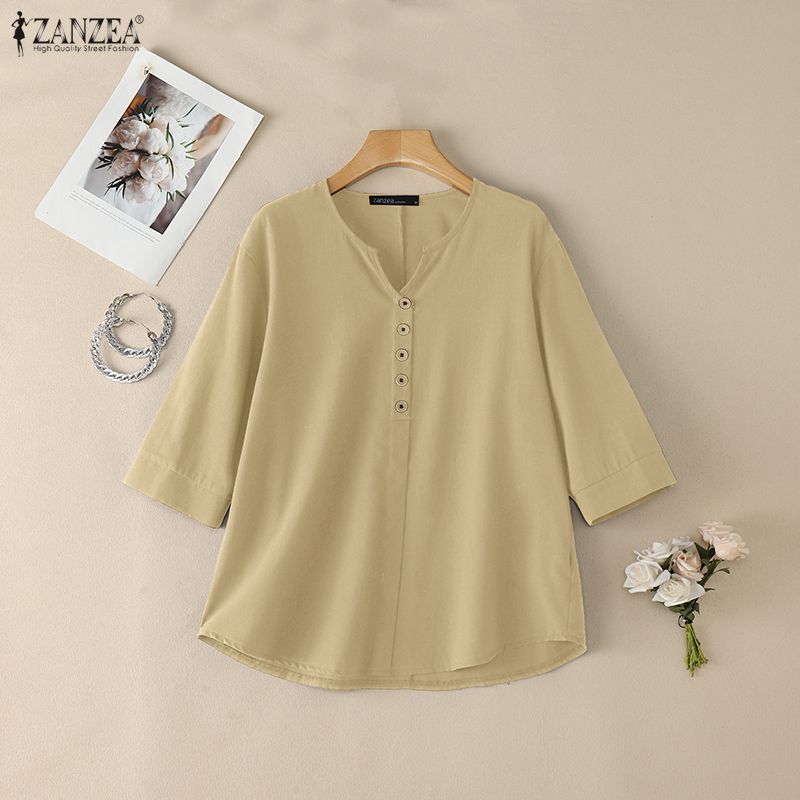 Woman Casual Cotton Linen Blou - Summer De Clothing ulasan dan harga
